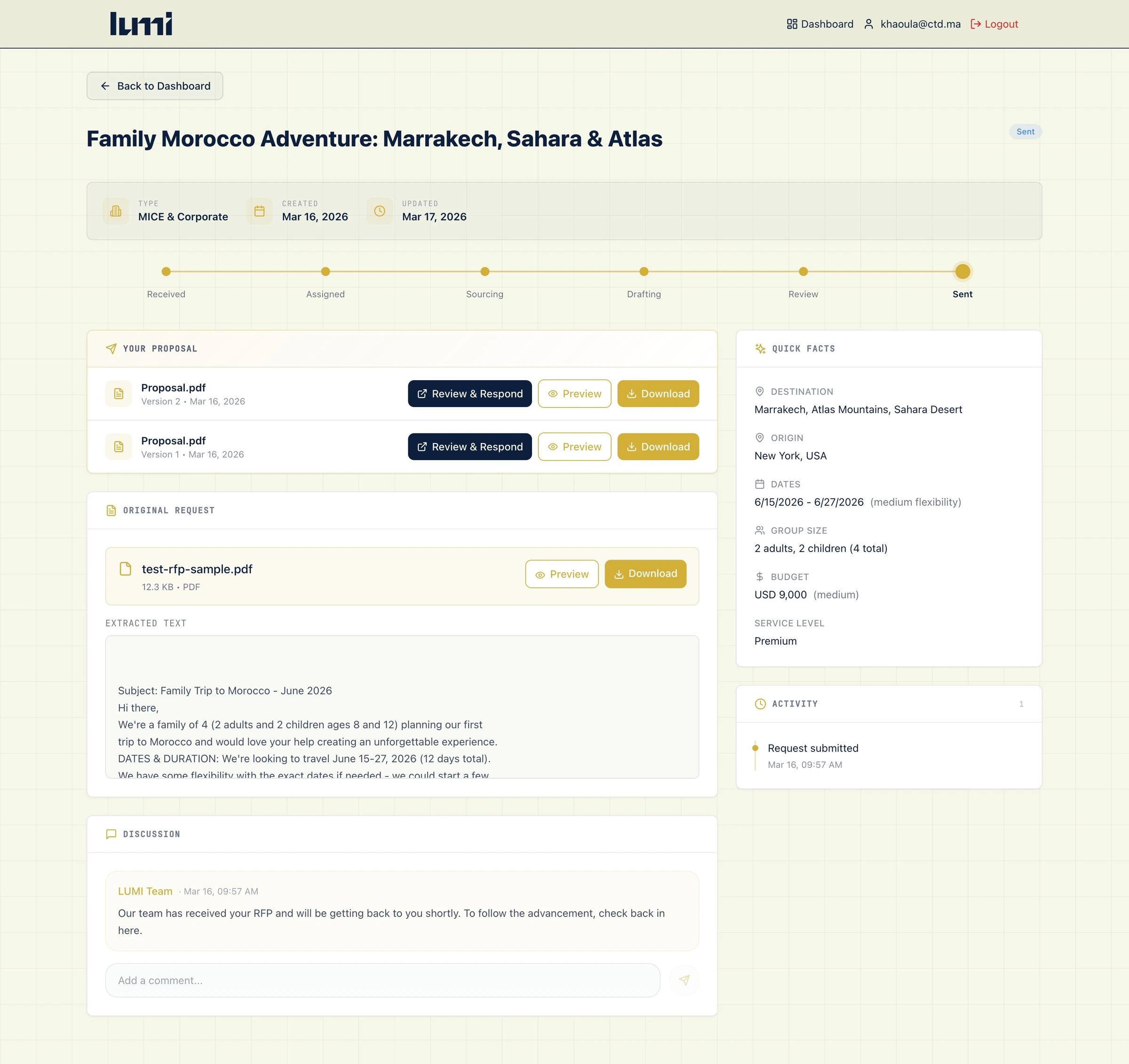 Lumi RFP proposal view