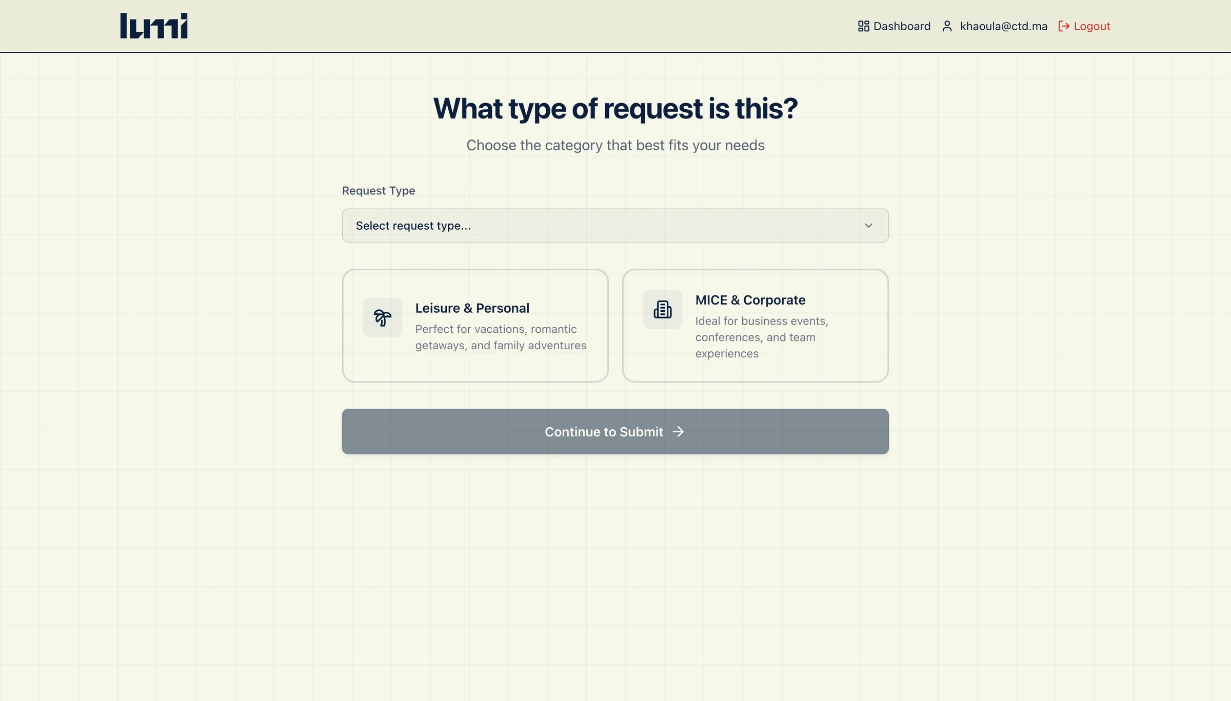 Lumi RFP request type selection